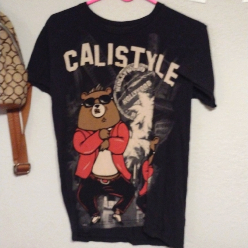 Black red and gray tshirt with gangster teddy bear S